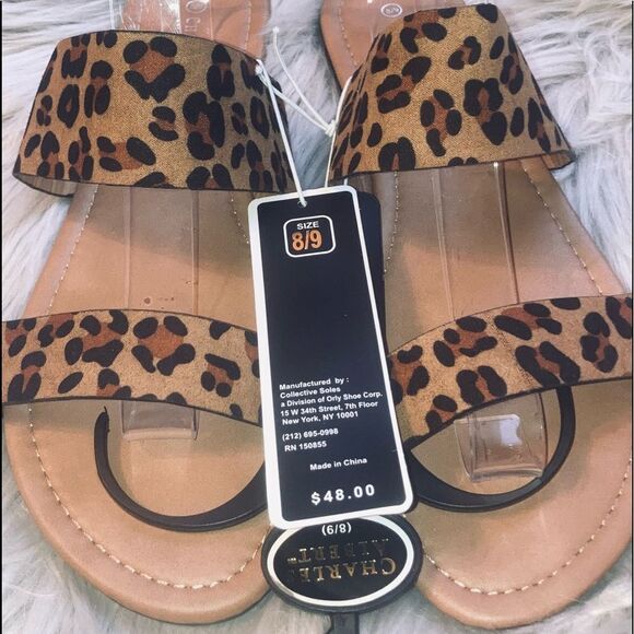 CHARLES Albert Leopard Print Double Strap Sandals - Picture 2 of 3